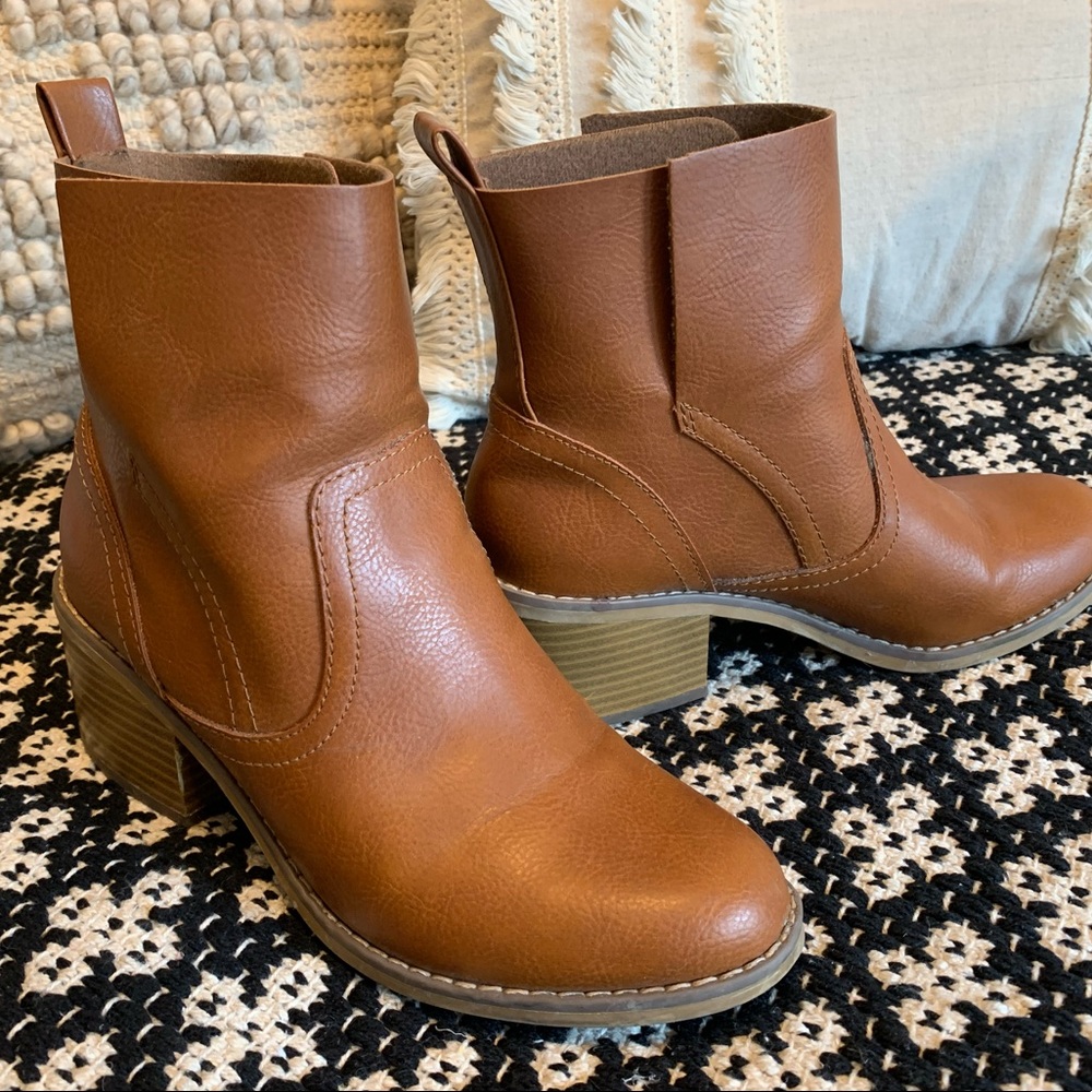 Brown Faux Leather Booties